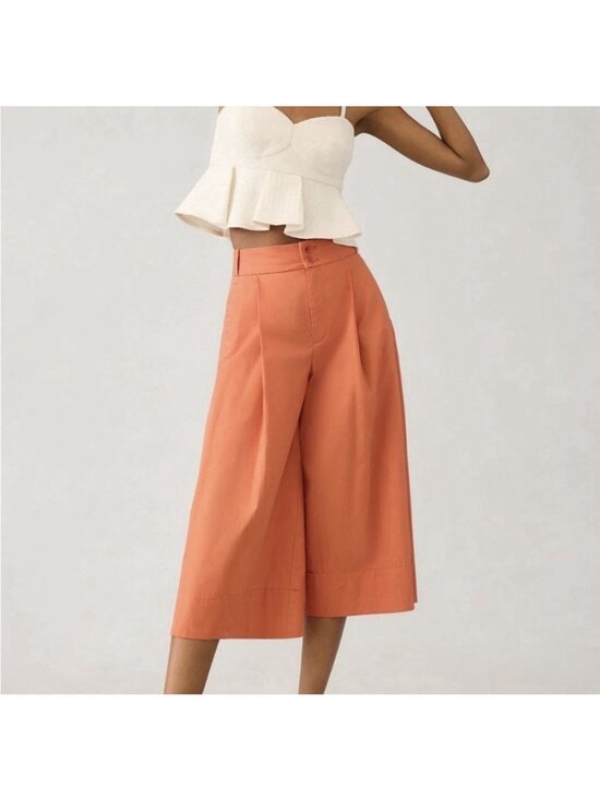 Anthropologie Pants - by Anthropologie Cropped Wide-Leg Trousers Culottes size 14 pleated Orange